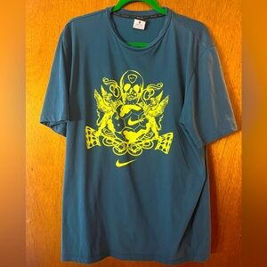 Nike Men's Dri Fit Size XL Tshirt Blue Graphic Tee Neon Yellow Skull Soccer Ball
